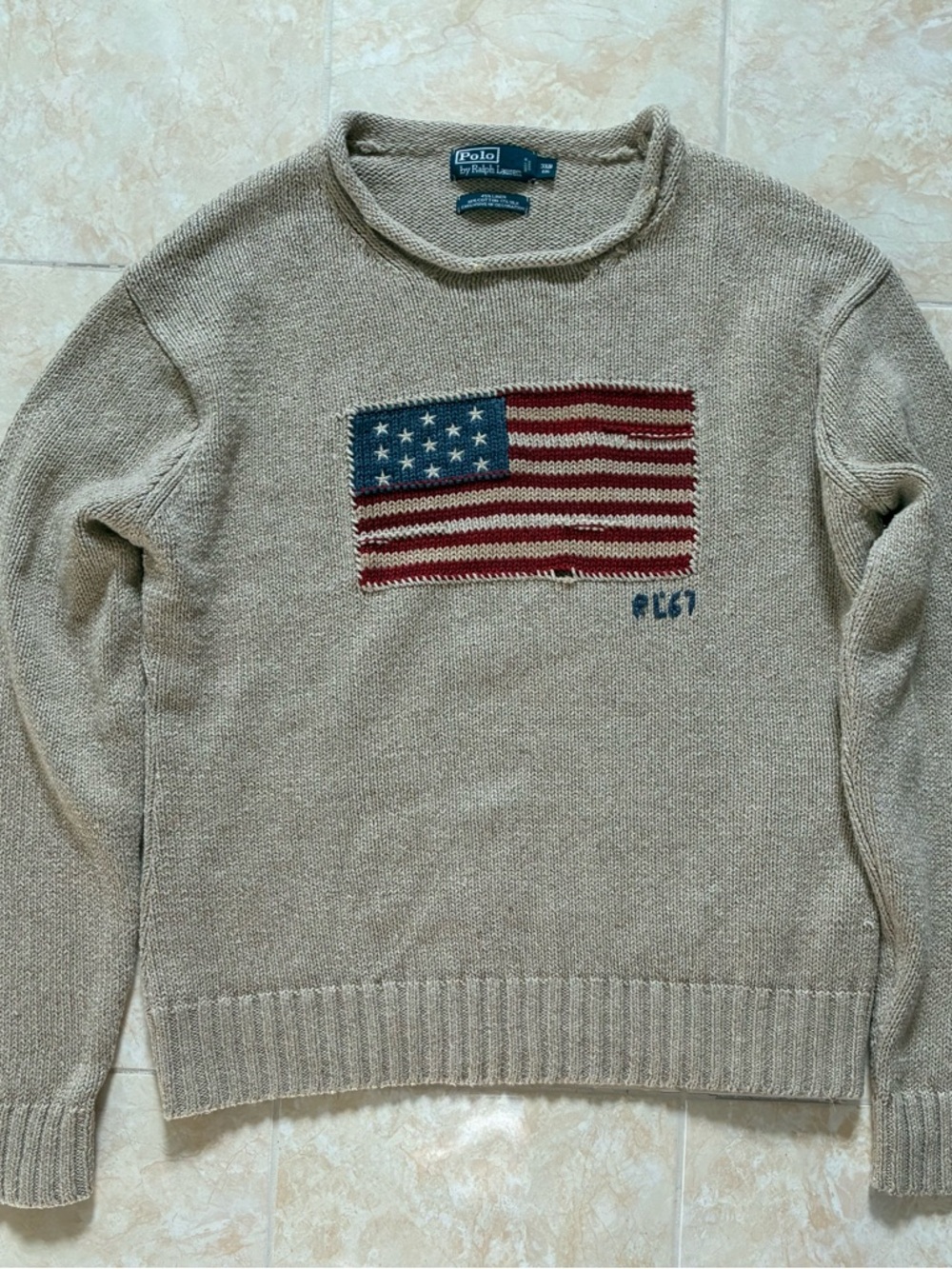 Rare Vintage Ralph Lauren Rollneck Flag Sweater Sz XL
